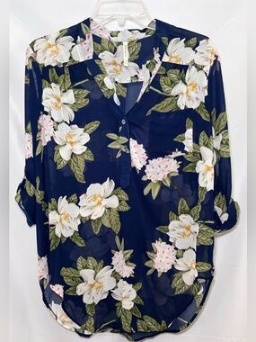 DNA Couture Navy Floral Chiffon Blouse